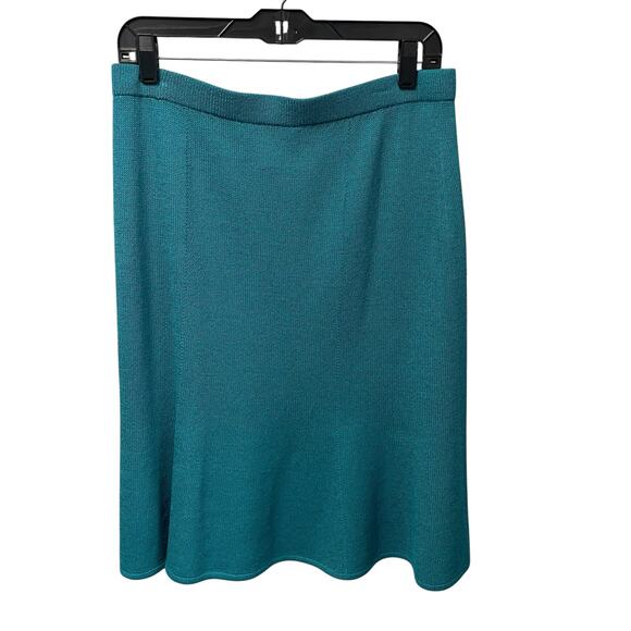 St. John Collection Turquoise Santana Knit Pull On Flared Knee Skirt Womens 6 - Picture 3 of 4